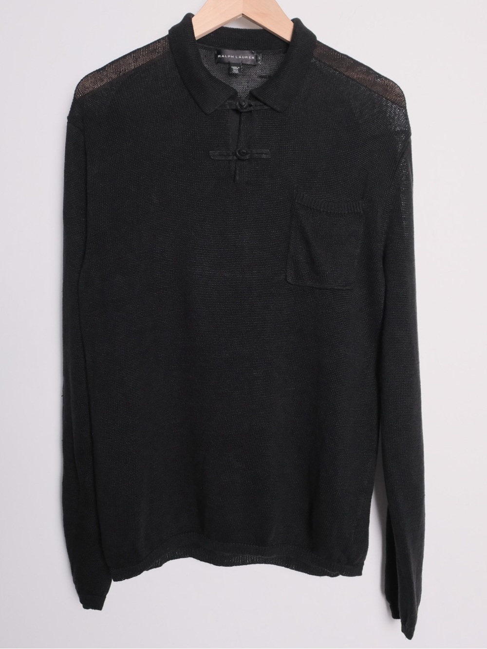 Ralph Lauren Black Label 100% Linen Quiet Luxury Knit Toggle Sweater L